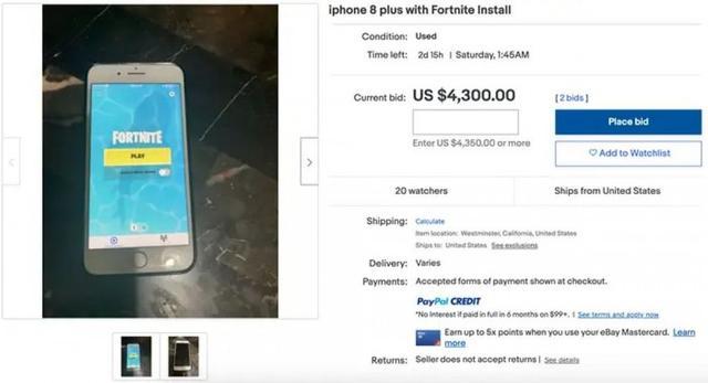 已装堡垒之夜的iPhone在eBay上被炒至天价 最高约合6.9万元www.smxdc.net