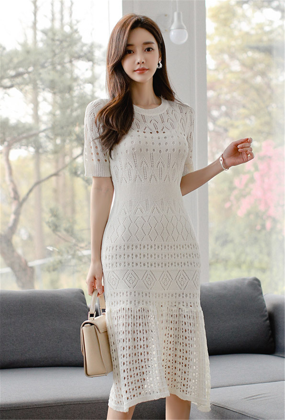 孙允珠丨盛夏漫雪清风凉爽钩花及膝裙